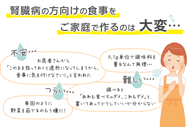 腎臓病の方向けの食事をご家庭で作るのは大変…